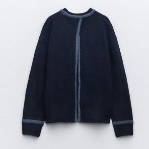 Zara navy blue open back soft knit sweater NWT